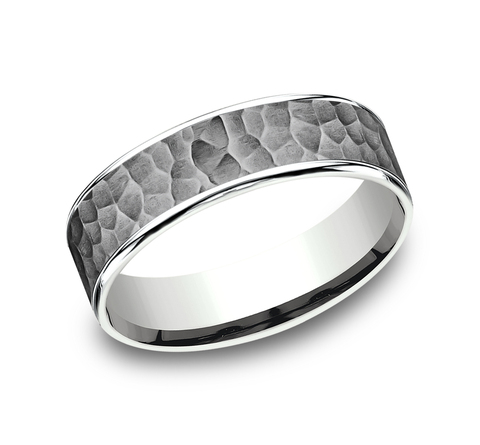 14K White Gold Hammer Comfort Fit 6.5mm Wedding Band