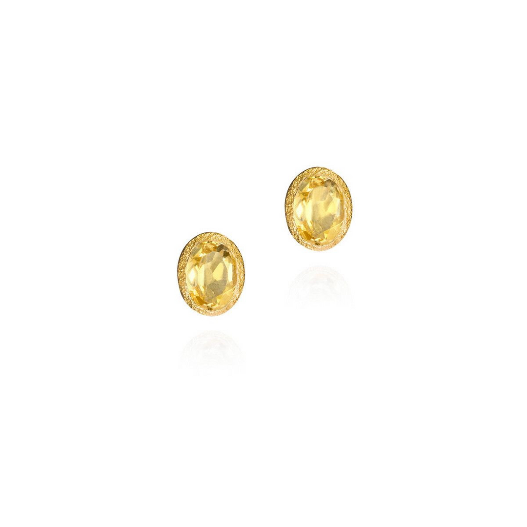 Natural Citrine Stud Earrings in Sterling Silver with 18k Gold Plating
