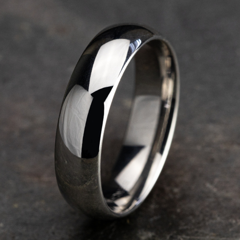 14K White Gold Polished High Dome Comfort Fit 6mm Wedding Band