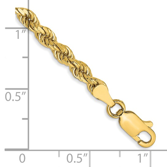 14K Yellow Gold 3.5mm Semi-Solid Diamond-Cut Rope Bracelet 7"