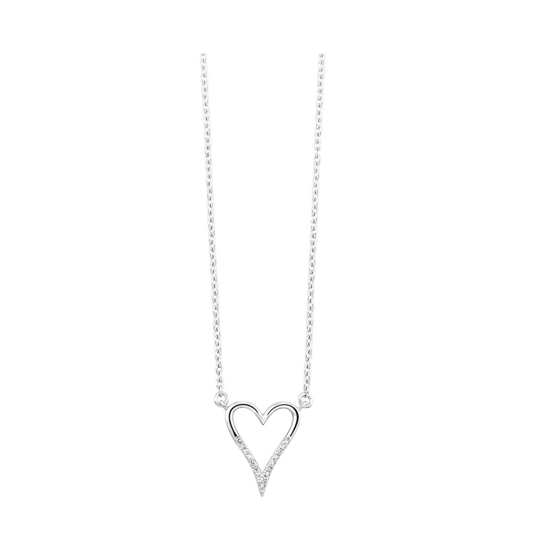 Sterling Silver .05CTW. Natural Diamond Heart Pendant Necklace