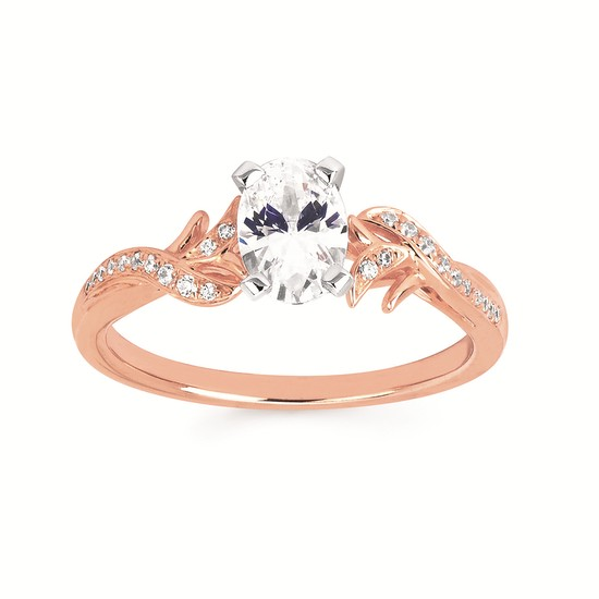 14K Rose Gold Vintage Floral Oval Diamond Semi-Mount Ring 0.09CTW.