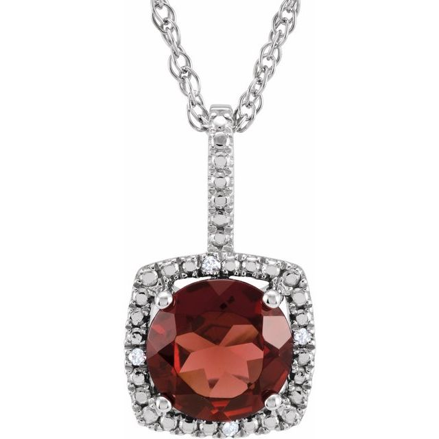 Sterling Silver Natural Garnet Halo Pendant Necklace