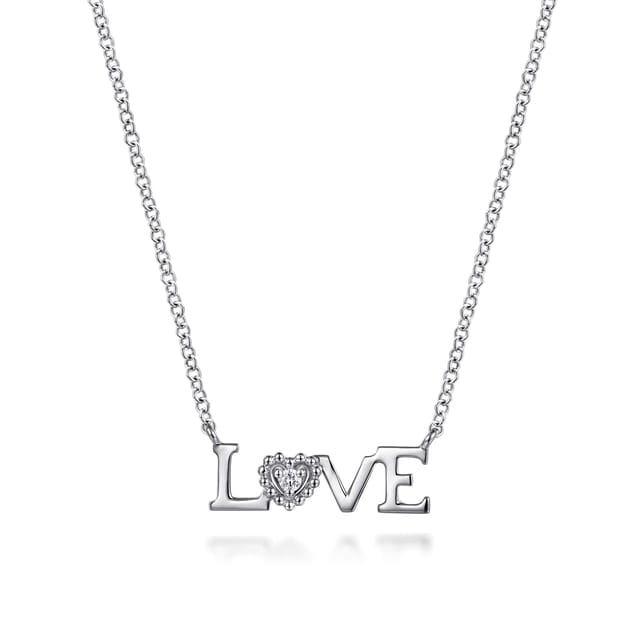 Sterling Silver Diamond  LOVE Pendant Necklace