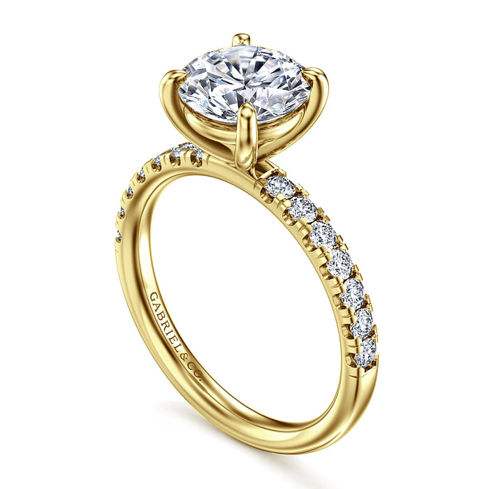 14K Yellow Gold Straight Accented Round Diamond Semi-Mount Ring 0.35CTW.