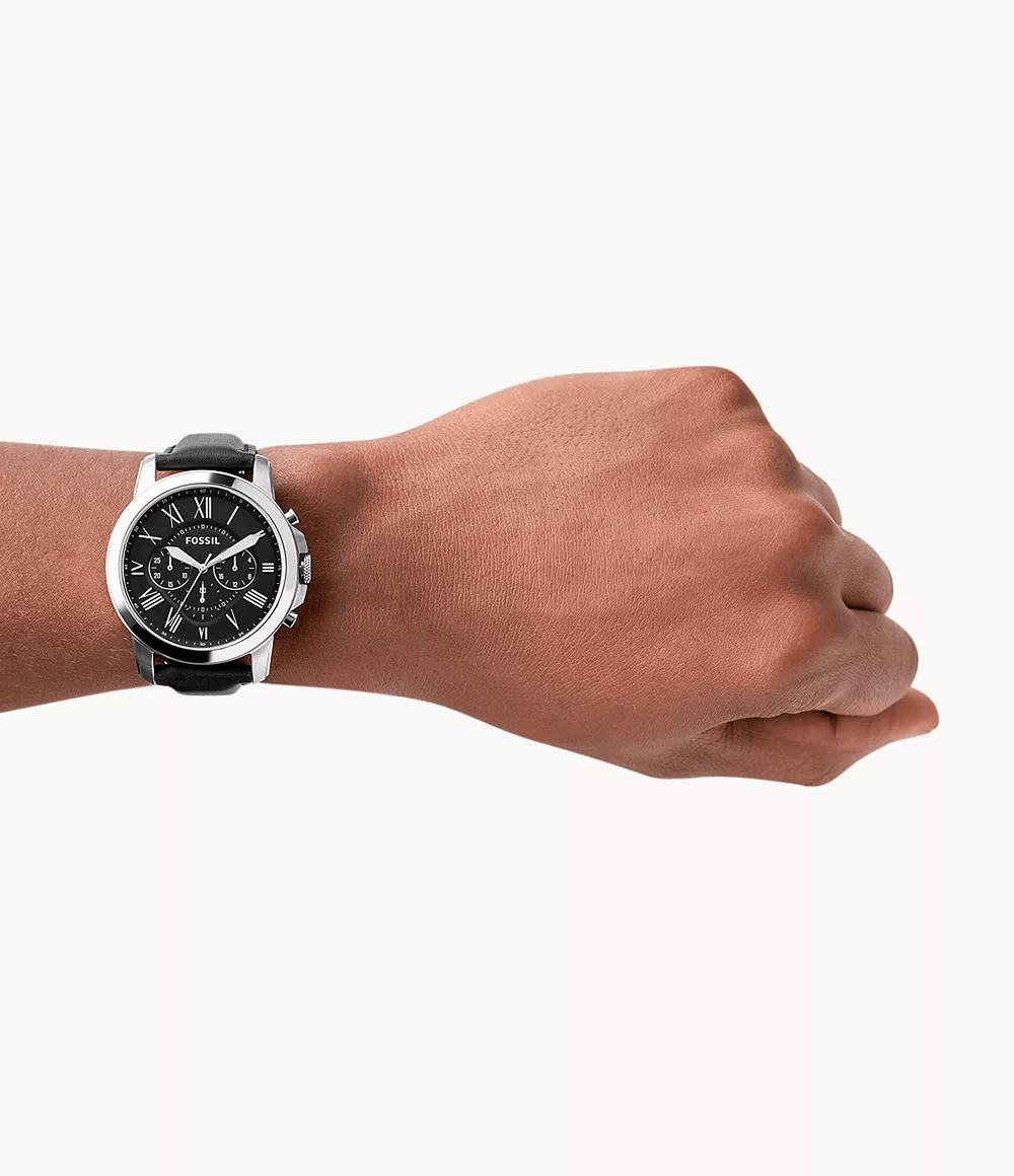 Fossil Watch: Grant Chronograph Black Leather Watch FS4812