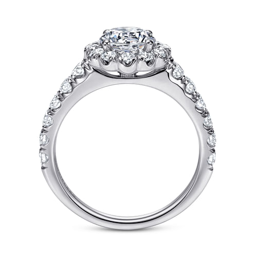 14K White Gold Accented Halo Round Diamond Semi-Mount Ring .79CTW.