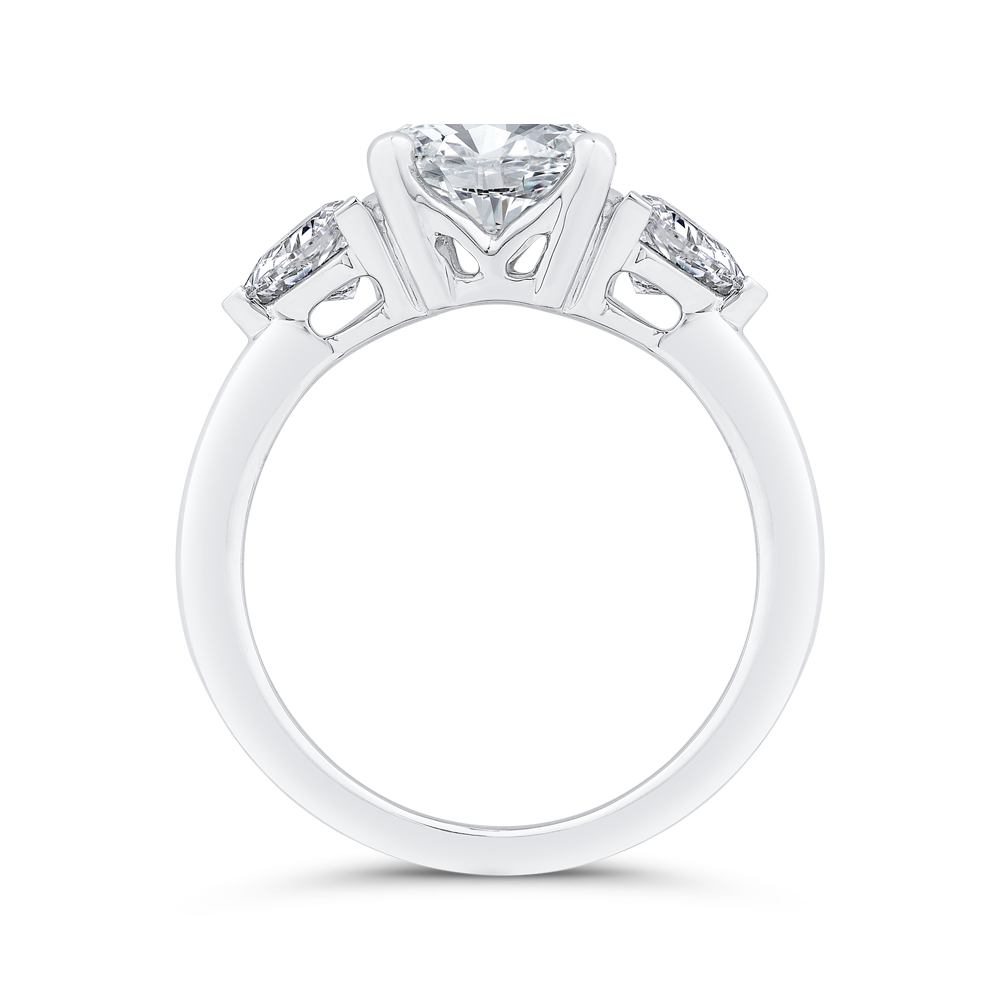 14K White Gold 3 Stone Round Diamond Semi-Mount Ring .46CTW.