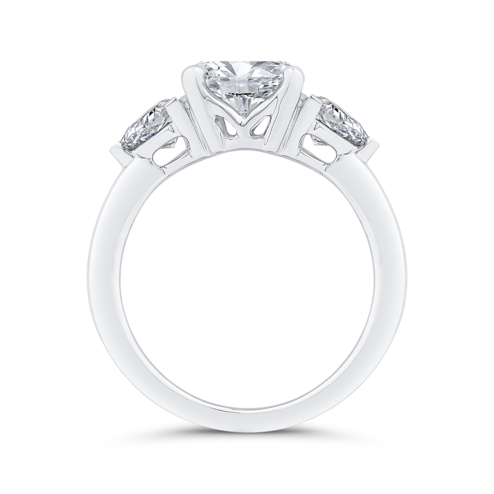 14K White Gold 3 Stone Round Diamond Semi-Mount Ring .46CTW.