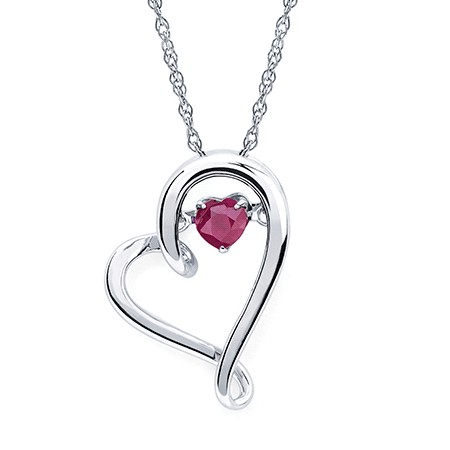 Heart Pendant With 4Mm Ruby Birthstone In Sterling Silver