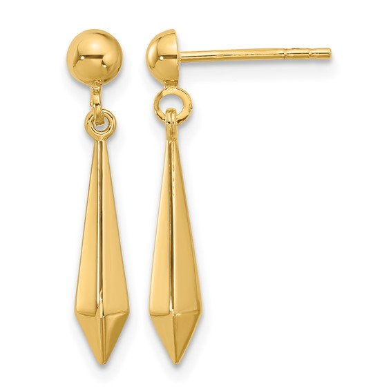 14K Yellow Gold Polished Post Dangle Earrings 3 x 24mm
