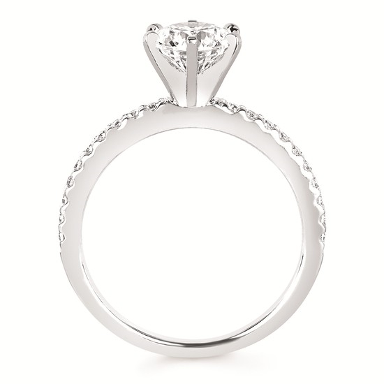 14K White Gold Straight Pave Round Diamond Semi-Mount Ring 0.28CTW.