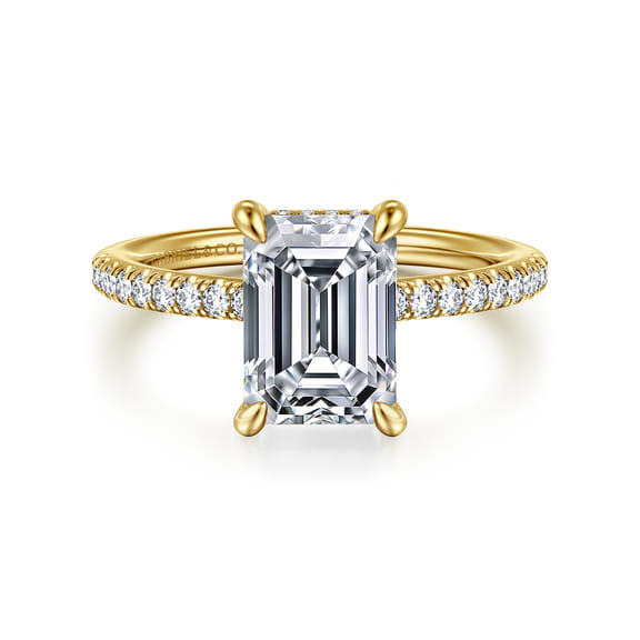 14K Yellow Gold Emerald Cut Hidden Halo Diamond Engagement Ring (0.30 ctw)