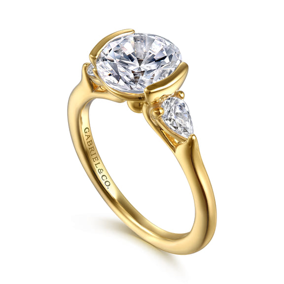 14K Yellow Gold Half Bezel Round Three Stone Diamond Engagement Ring