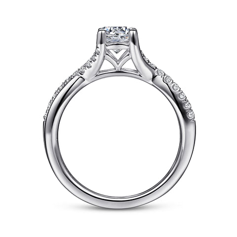 14K White Gold Twist Round Diamond Semi-Mount Ring .14CTW.