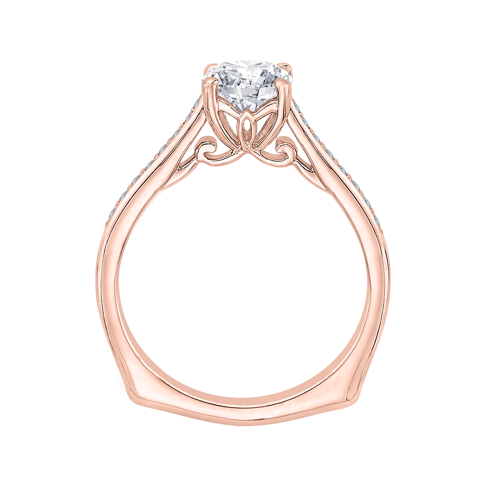14K Rose Gold Straight Accented Round Diamond Semi-Mount Ring .06CTW.
