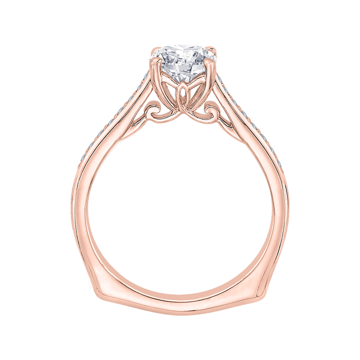 14K Rose Gold Straight Accented Round Diamond Semi-Mount Ring .06CTW.