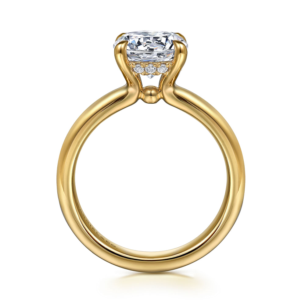 14K Yellow Gold Solitaire Hidden Halo Round Diamond Semi-Mount Ring 0.07CTW.