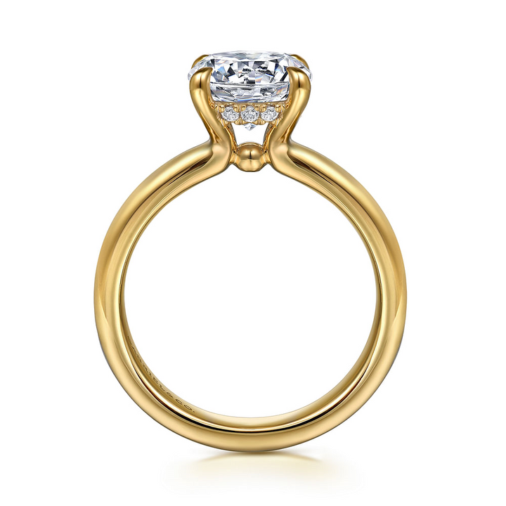 14K Yellow Gold Solitaire Hidden Halo Round Diamond Semi-Mount Ring 0.07CTW.
