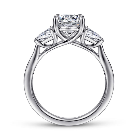 14K White Gold Accented 3 Stone Round Diamond Semi-Mount Ring with Trillian Accents