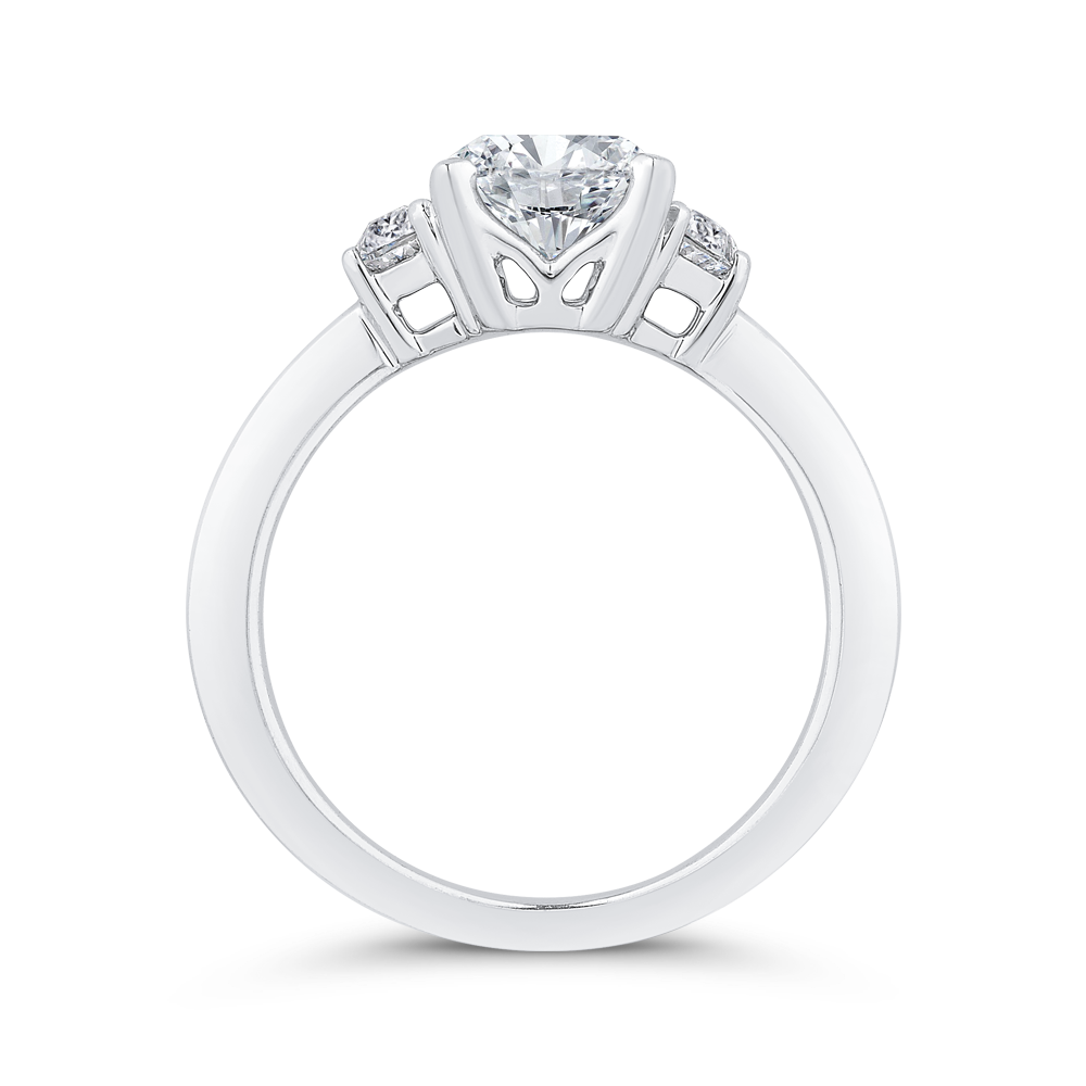 14K White Gold 3 Stone Oval Diamond Semi-Mount Ring .60CTW.