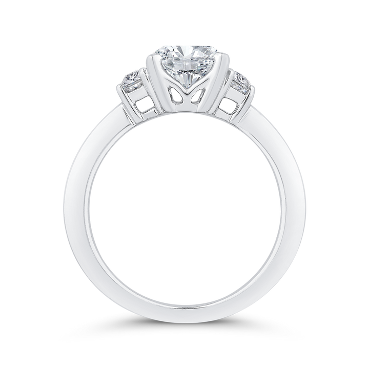 14K White Gold 3 Stone Oval Diamond Semi-Mount Ring .60CTW.