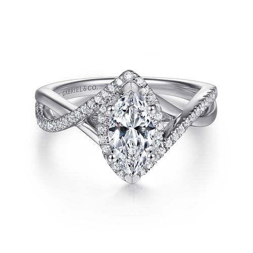 14K White Gold Twist Marquise Diamond Semi-Mount Ring CTW.