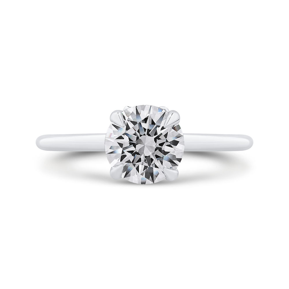 14K White Gold Solitaire Hidden Halo Round Diamond Semi-Mount Ring .17CTW.