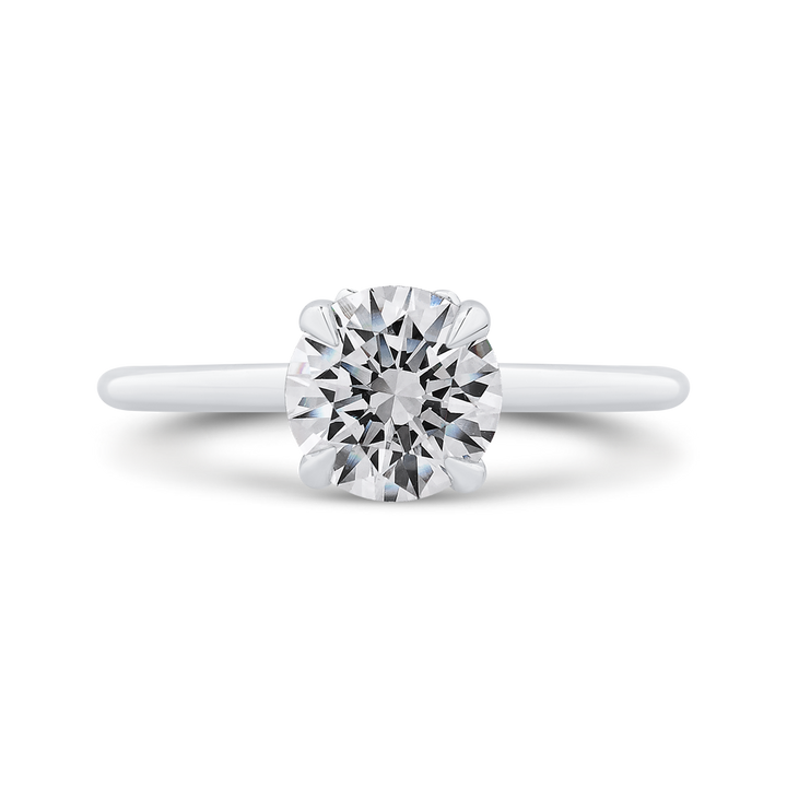 14K White Gold Solitaire Hidden Halo Round Diamond Semi-Mount Ring .17CTW.