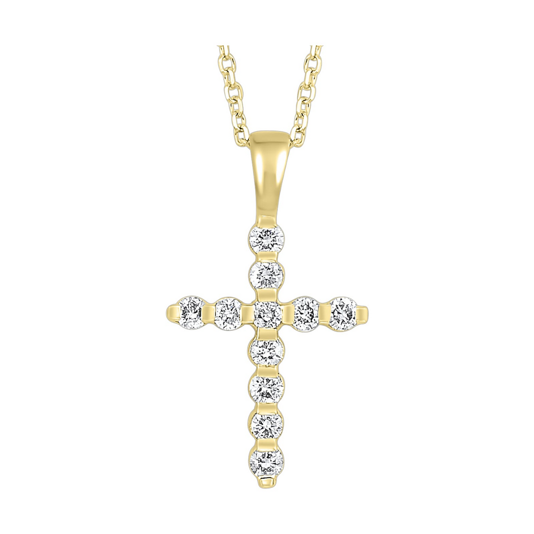 14K Yellow Gold Diamond Cross Pendant (1/5 ctw)