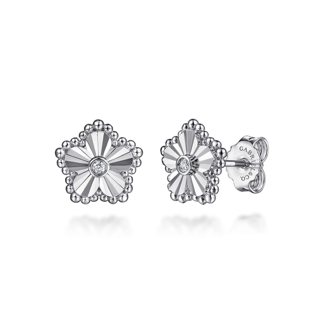 Sterling Silver Diamond Stud Earrings