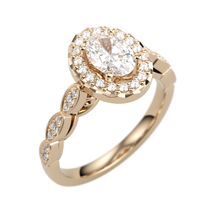14K Rose Gold Halo Accented Oval Diamond Semi-Mount Ring .22CTW.