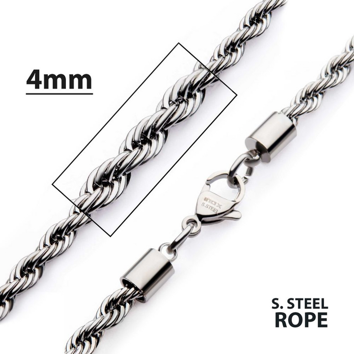 4mm Stainless Steel Rope Chain Necklace (26 Inch)