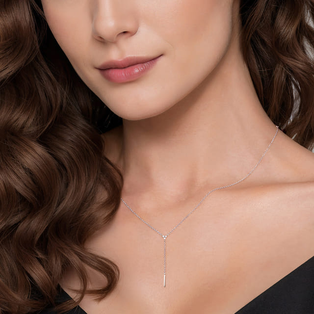Sterling Silver Y Diamond Necklace