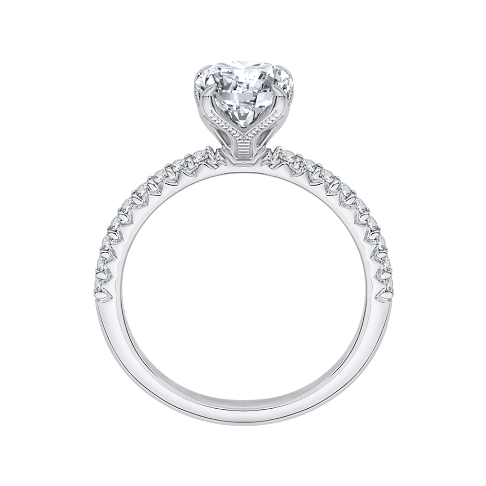 14K White Gold Straight Accented Oval Diamond Semi-Mount Ring .28CTW.