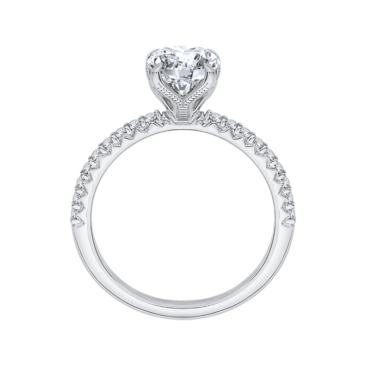 14K White Gold Straight Accented Oval Diamond Semi-Mount Ring .28CTW.