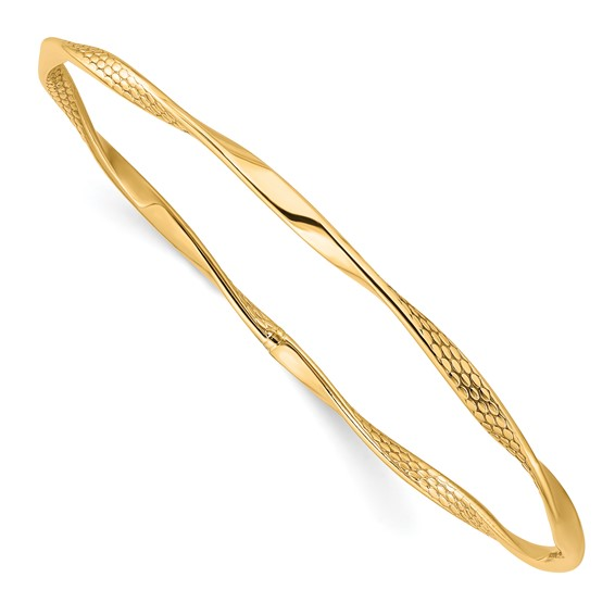 10K Yellow Gold Polished Textured Twisted Slip-On Bangle