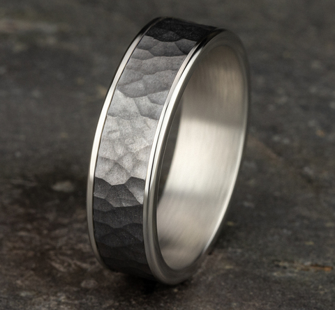 14K White Gold Hammer Comfort Fit 6.5mm Wedding Band