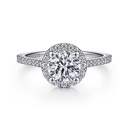 14K White Gold Halo Round Diamond Semi-Mount Ring 0.28CTW.