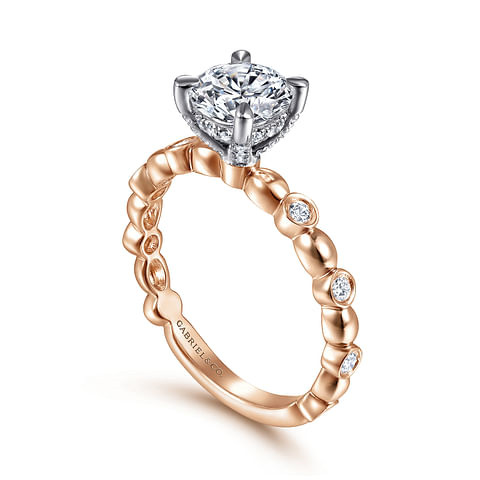 14K Rose Gold Accented Hidden Halo Round Diamond Semi-Mount Ring .21CTW.