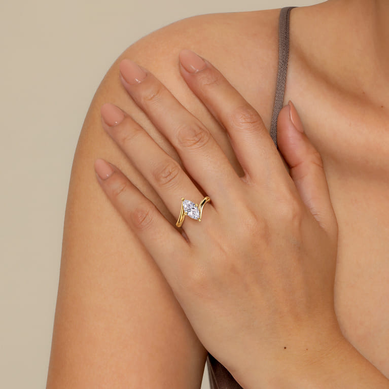 14K Yellow Gold Marquise Bypass Solitaire Engagement Ring Setting (1.5 ct.)