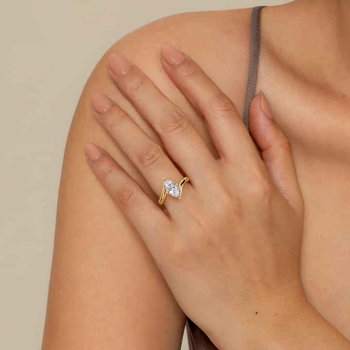 14K Yellow Gold Marquise Bypass Solitaire Engagement Ring Setting (1.5 ct.)