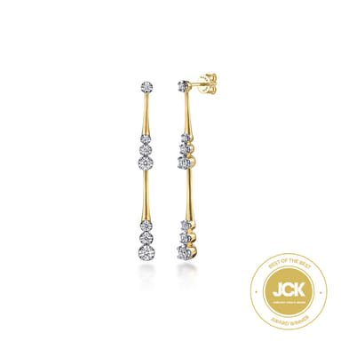 14K Yellow Gold Graduated Diamond Station Drop Earrings 45mm (0.60 ctw)