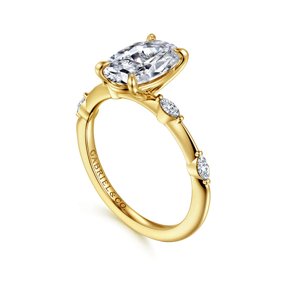 14K Yellow Gold Oval Diamond Engagement Ring