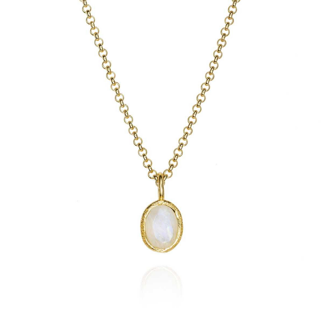 Sterling Silver Natural Moonstone Pendant in 18k Gold Plating