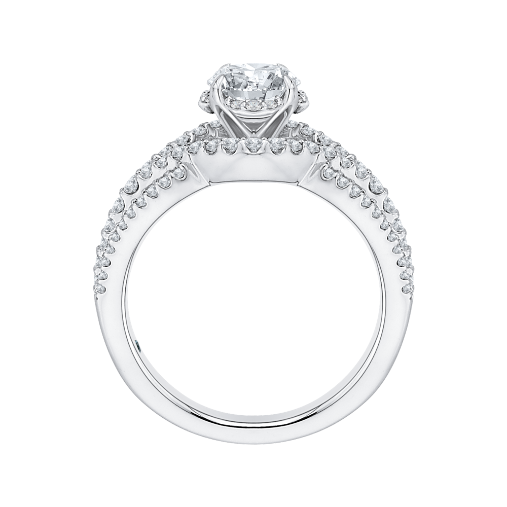 14K White Gold Twist Round Diamond Semi-Mount Ring