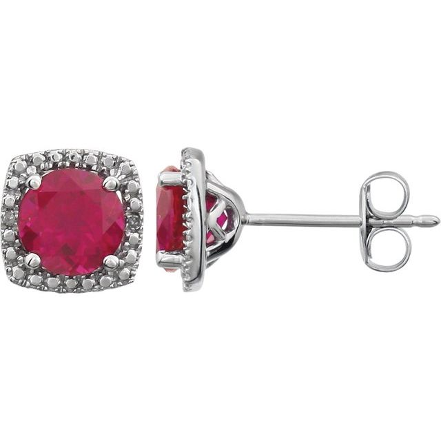 Sterling Silver Ruby Halo Stud Earrings