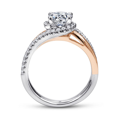 14K Two-Tone Twist Accented Round Diamond Semi-Mount Ring .28CTW.