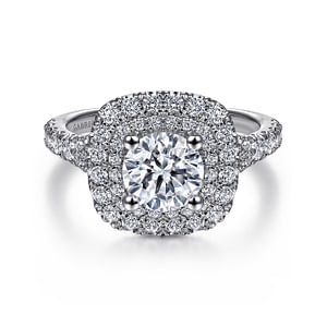 14K White Gold Double Halo Round Diamond Semi-Mount Ring 1.0 CTW.