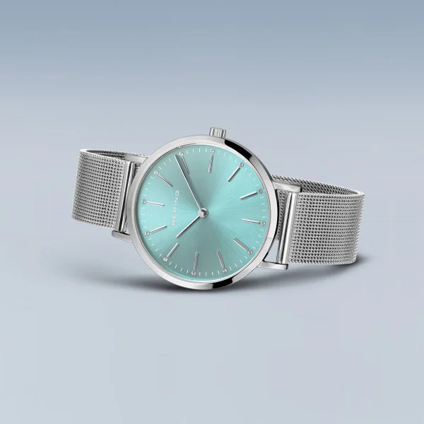 Bering Watch and Bracelet: Classic | mint with polished silver | 14134-005-GWP
